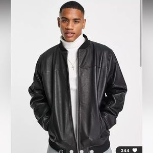 Barneys Originals leather oversized bomber jacket in black